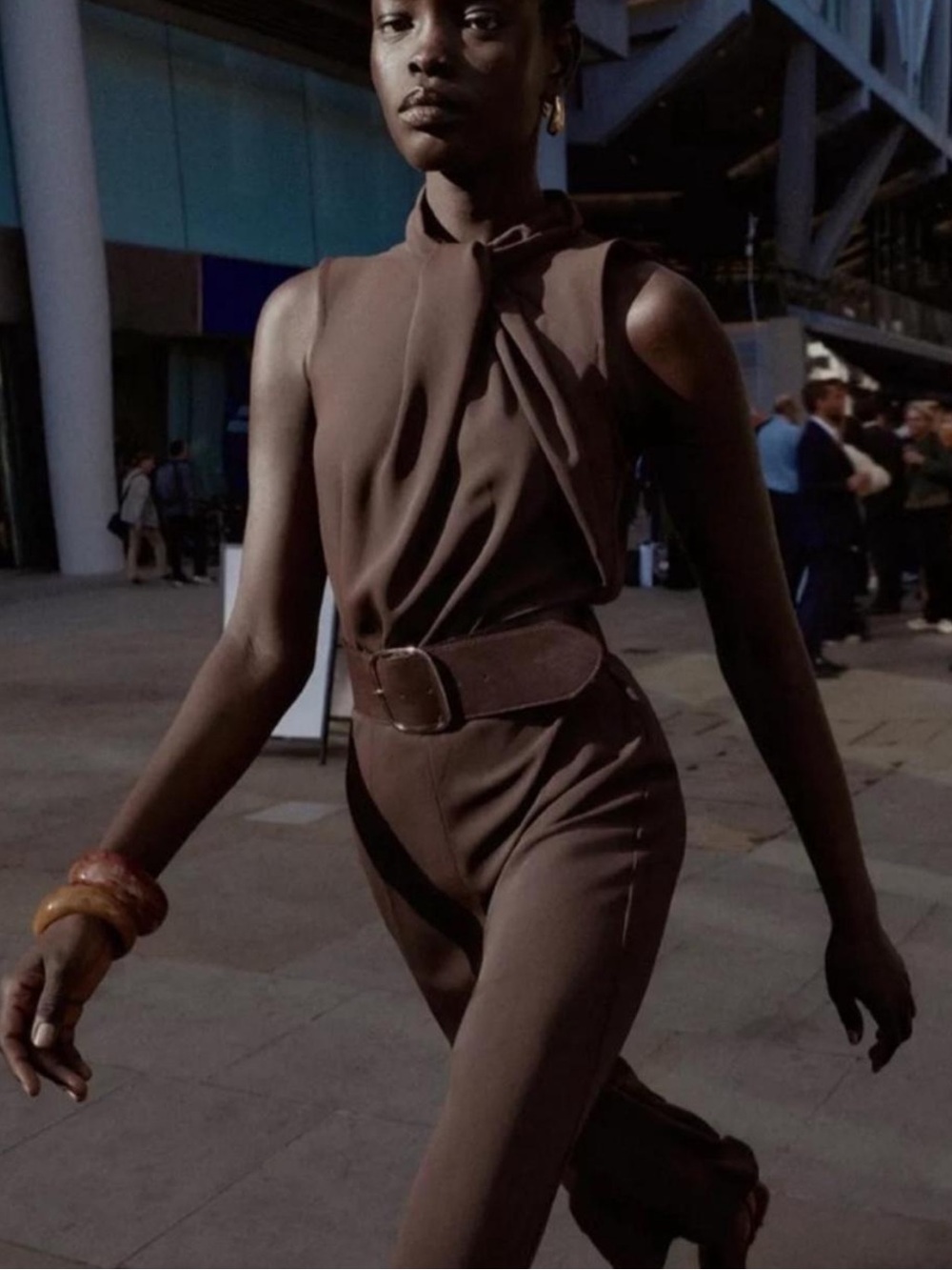 Zara Sleeveless Chocolate Brown Belted Wide-Leg Jumpsuit